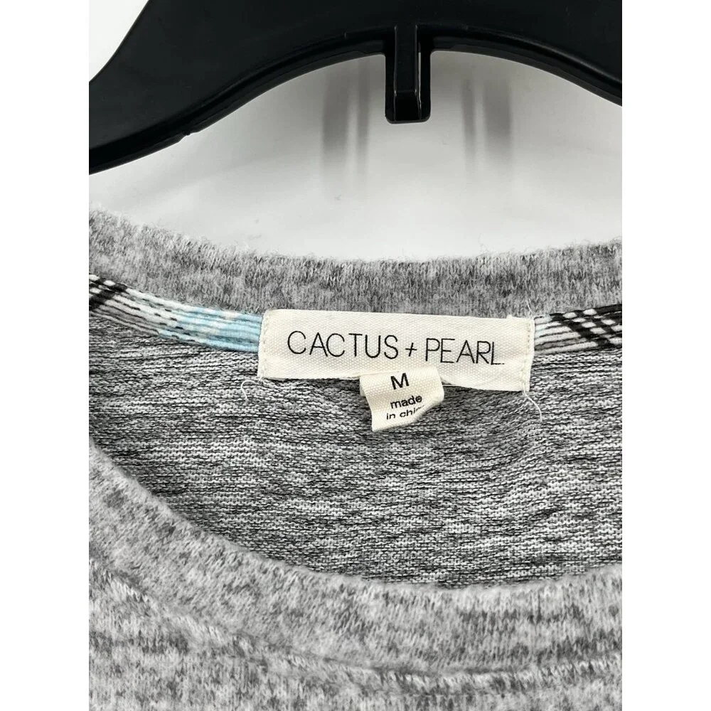 Cactus + Pearl Sweater Hi Low Women’s Medium Embroidery Grey Coffee Hot Cocoa